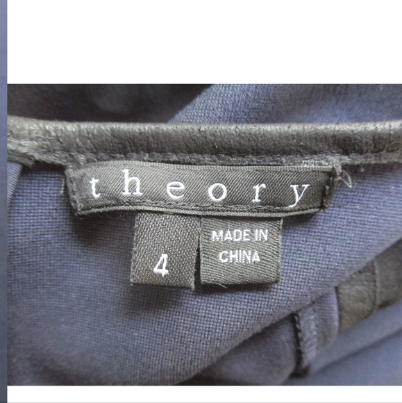 Theory Navy With Black Leather Sleeves Dress, Sz 4, EUC - Picture 4 of 5